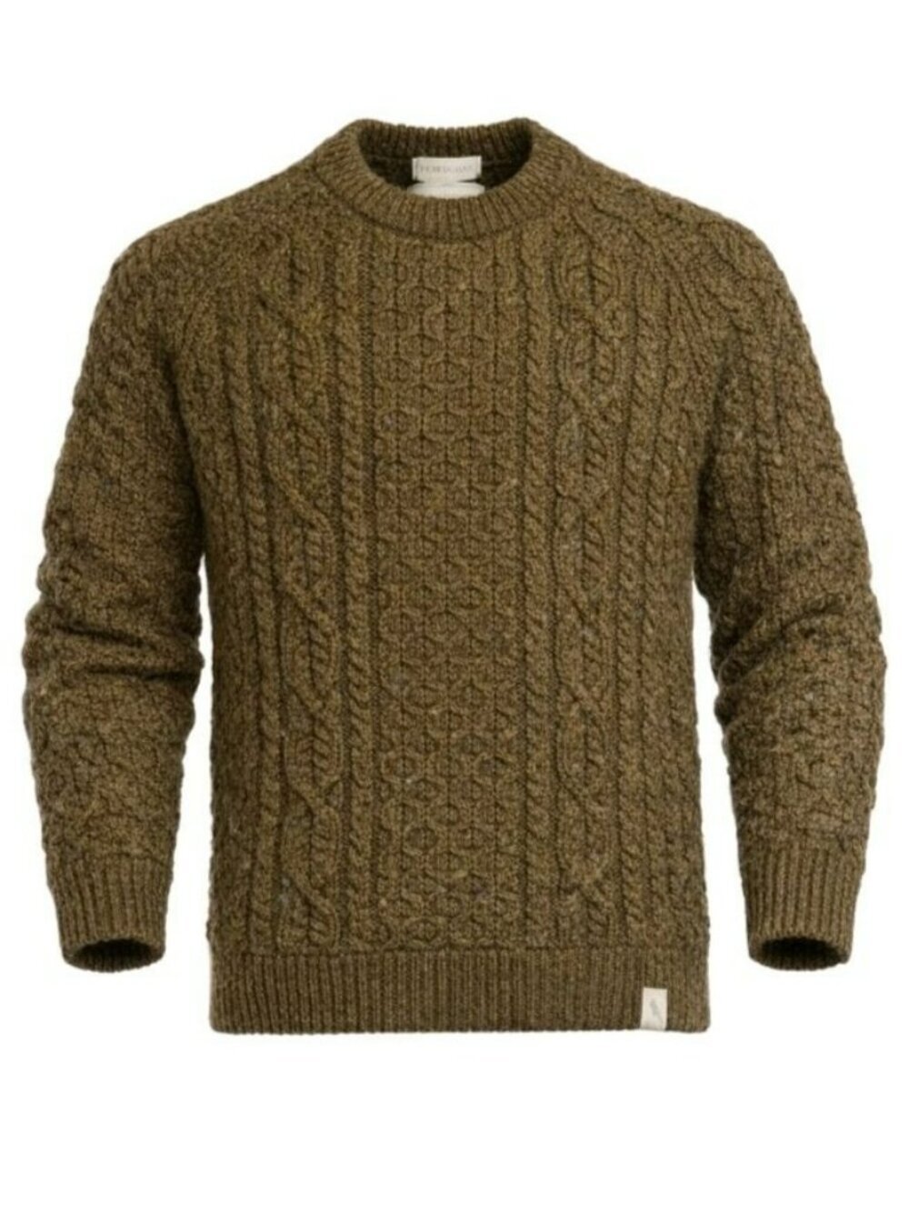 Peregrine Mens Cable Knit Wool Sweater Size L Olive Color Warm Winterwear